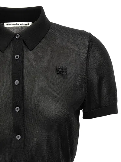 Alexander Wang T T By Alexander Wang Cropped Polo Shirt With Classic Collar In Black