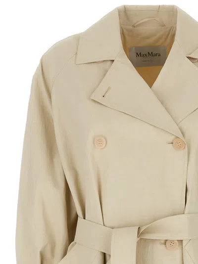 Max Mara Double-breasted Ivory Trench Coat With Belted Waist In Neutral