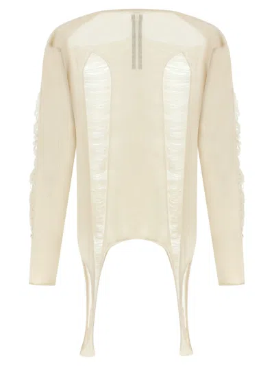 Rick Owens Torn Ivory Sweater In Wool