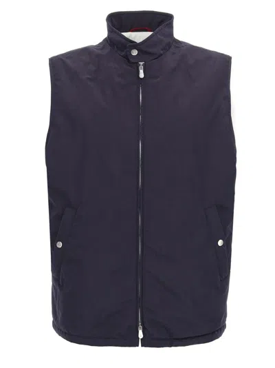 Brunello Cucinelli Water Resistant Nylon Vest In Blue