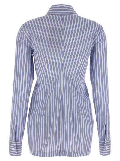 Attico Striped Shirt With Cuffed Long Sleeves In Blue