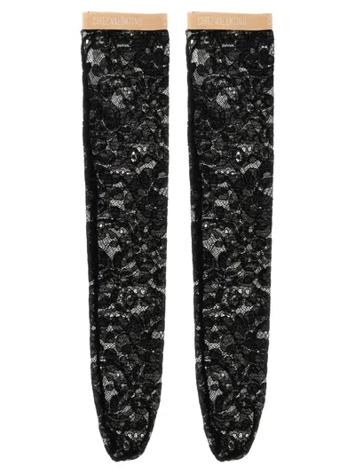 Valentino Pizzo Rebordè Socks Black In Black