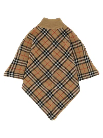 Burberry Wool Cape With Check Jacquard In Multi