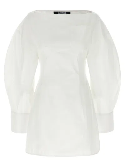Jacquemus La Casaco Long Sleeve Cotton Shirtdress In White