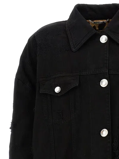 Dolce & Gabbana Longline Distressed Denim Jacket With Chest Pockets In Black