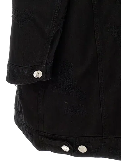 Dolce & Gabbana Longline Distressed Denim Jacket With Chest Pockets In Black