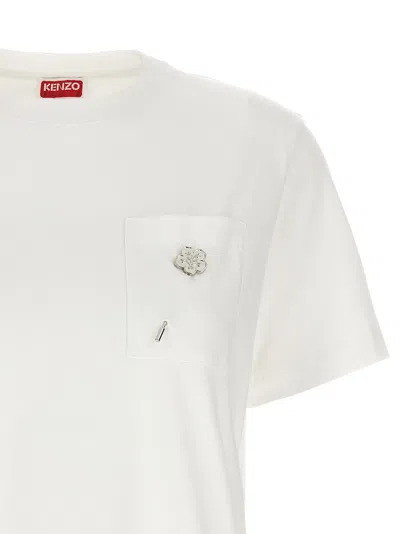 Kenzo 'boke Flower 2,0' White Crewneck T-shirt With Logo Patch On The Front And Logo Lettering On The Rear In White