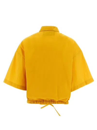 Fabiana Filippi Rhinestone-piped Cotton Blend Shirt With Drawstring Hem In Yellow