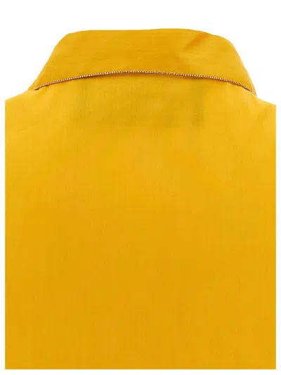 Fabiana Filippi Rhinestone-piped Cotton Blend Shirt With Drawstring Hem In Yellow