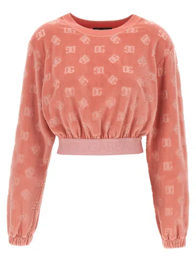 Dolce & Gabbana Short Chenille Jacquard Sweatshirt With Jacquard Dg Logo