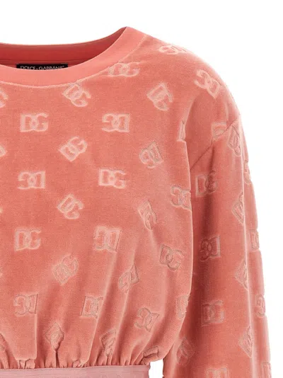 Dolce & Gabbana Short Chenille Jacquard Sweatshirt With Jacquard Dg Logo