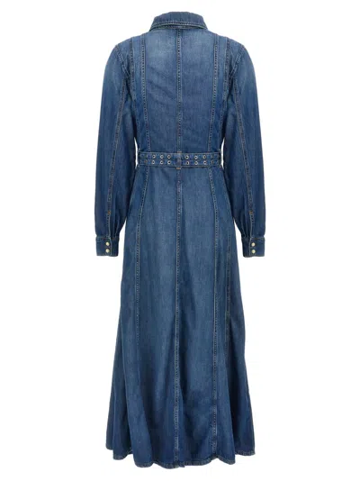 Ganni Blue Long Dress With Adjustable And Removable Waist Belt In Blue