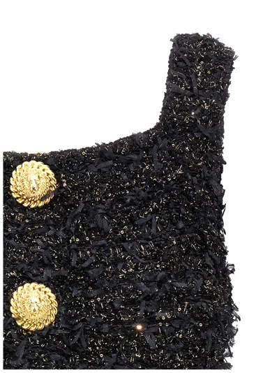 Balmain Lurex-thread Tweed Crop Top With Fringed Detail In Black