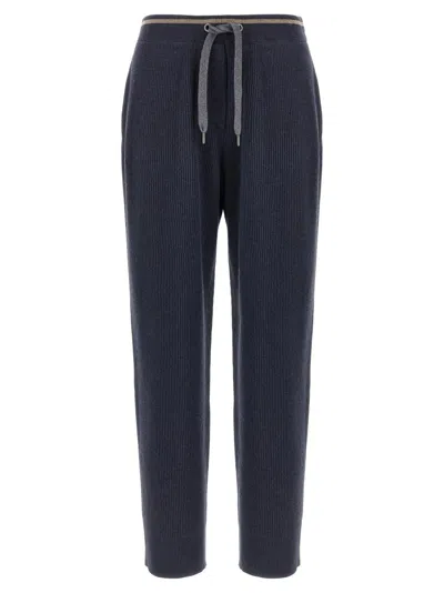 Brunello Cucinelli English Ribbed Trousers Pants Blue In Blue