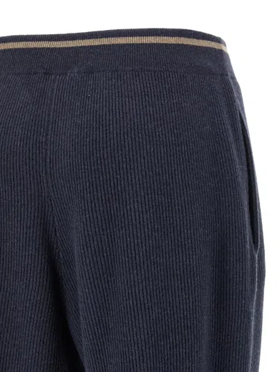 Brunello Cucinelli English Ribbed Trousers Pants Blue In Blue