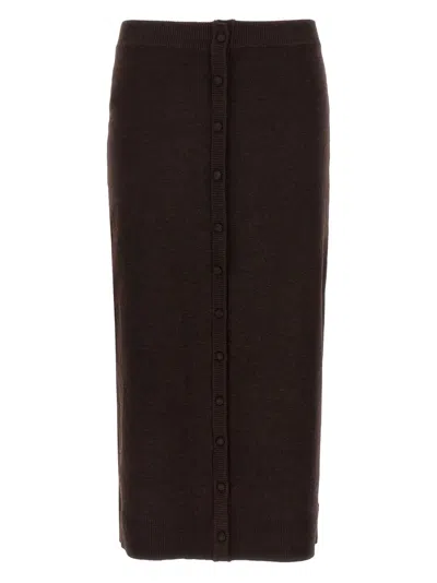 Victoria Beckham Wool Blend Button Detailing High Waist Skirt In Brown