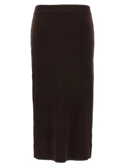 Victoria Beckham Wool Blend Button Detailing High Waist Skirt In Brown