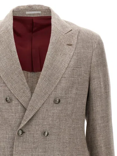 Brunello Cucinelli Diagonal Lapel Blazer With Chest And Flap Pockets In Gray