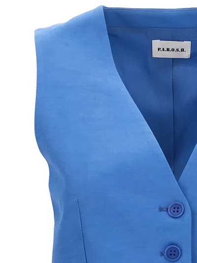 P.a.r.o.s.h . Tailored V-neck Blue Vest With Button Closure