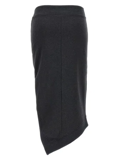 Attico Asymmetrical Fleece Midi Skirt With Front Split In Black