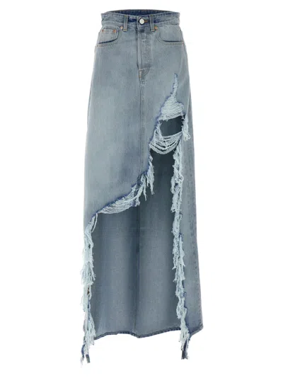 Vetements Women 'destroyed Denim Maxi Skirt' Skirt In Blue
