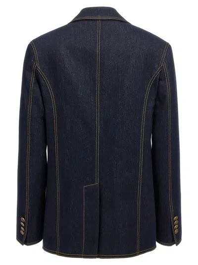 Etro Denim Blazer With Contrast Stitching And Front Pockets In Blue