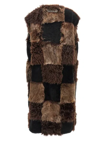 Marni Patchwork Design Shearling Vest In Brown