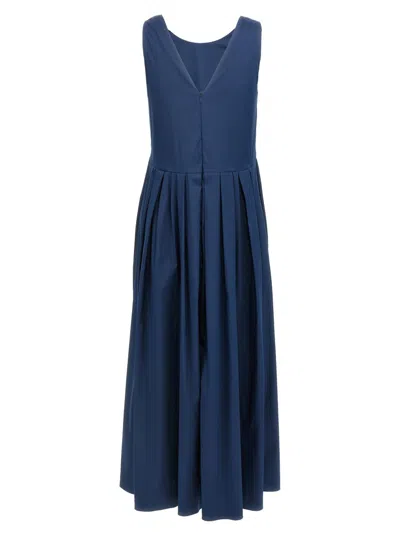Max Mara Blue Cotton Poplin Moira Ss Long Dress In Blue