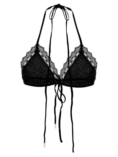 Attico Black Mesh Bra With Rhinestone In Black