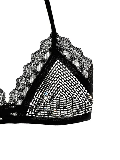 Attico Black Mesh Bra With Rhinestone In Black