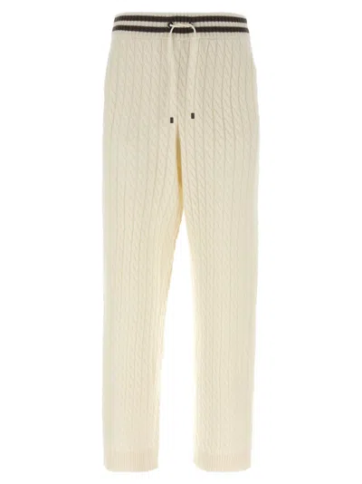 Brunello Cucinelli Cable Knit Cashmere Pants With Ribbed Cuffs
