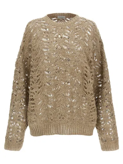 Brunello Cucinelli Ribbed Net Linen Sweater With Crewneck