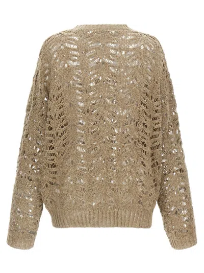 Brunello Cucinelli Ribbed Net Linen Sweater With Crewneck