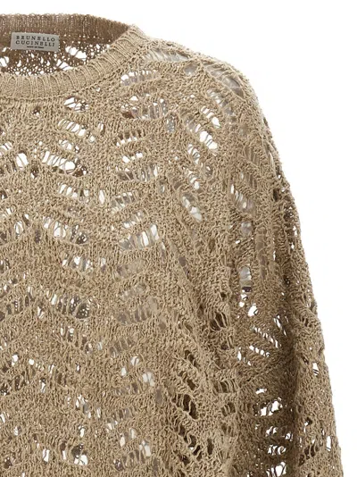 Brunello Cucinelli Ribbed Net Linen Sweater With Crewneck