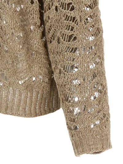 Brunello Cucinelli Ribbed Net Linen Sweater With Crewneck