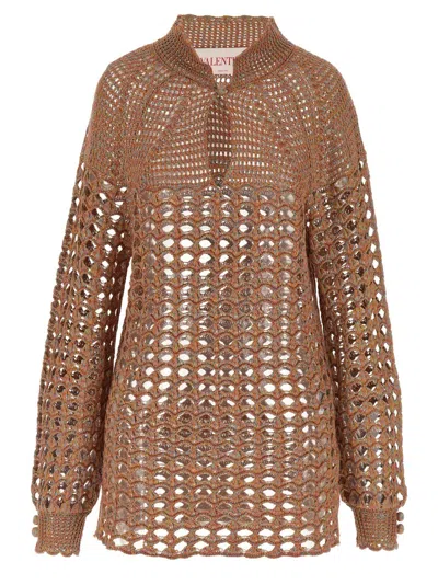 Valentino Openwork Sweater Sweaters And Cardigans Multicolor In Brown