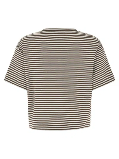 Brunello Cucinelli Striped Cropped T-shirt With Jewel Detail In Multi