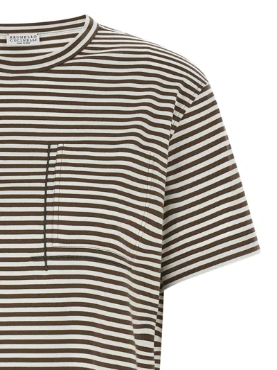 Brunello Cucinelli Striped Cropped T-shirt With Jewel Detail In Multi
