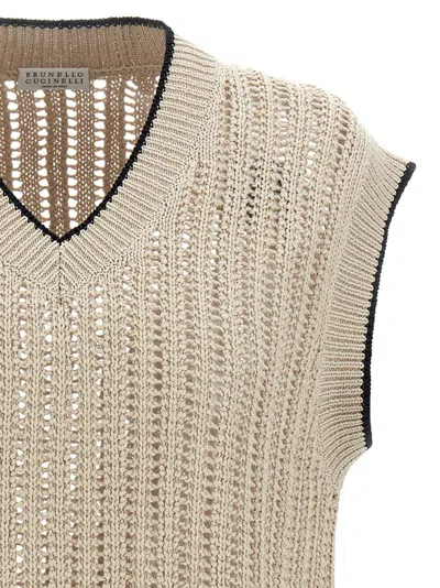 Brunello Cucinelli Knit Vest With Contrast Piping