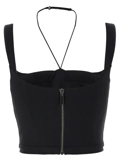 Nensi Dojaka Halter Strap Cropped Top With Structured Cups In Black