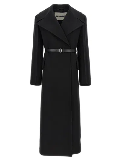 Jil Sander Structured Wool Double-breasted Coat In Black