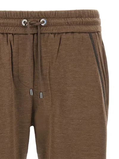 Brunello Cucinelli Cotton-silk Blend Joggers With Side Monile Detail
