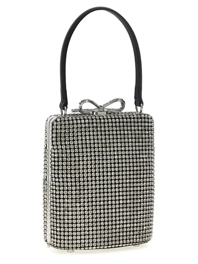 Self-portrait Crystal-embellished Fishnet Top Handle Bag In Gray