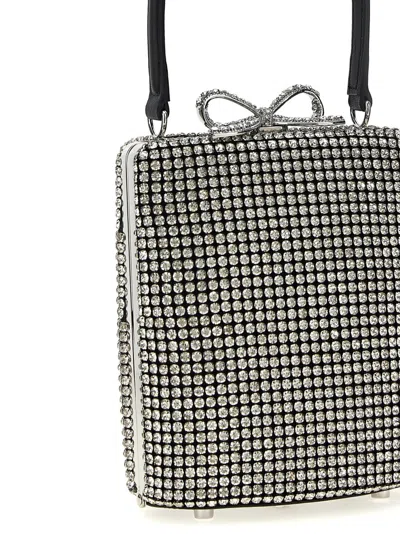 Self-portrait Crystal-embellished Fishnet Top Handle Bag In Gray
