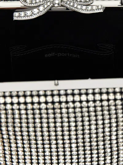 Self-portrait Crystal-embellished Fishnet Top Handle Bag In Gray
