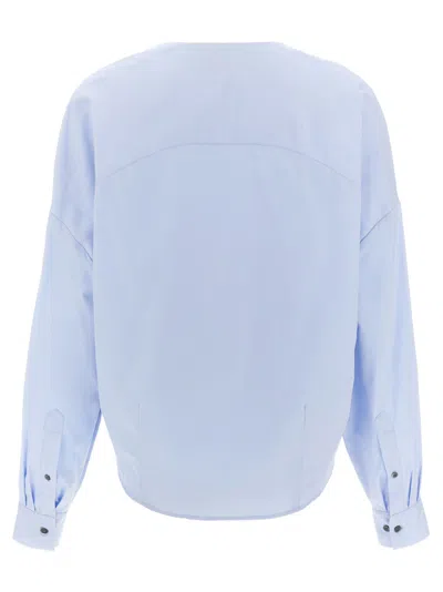 Dries Van Noten Draped V-neck Blouse Buttoned Cuffs In Blue