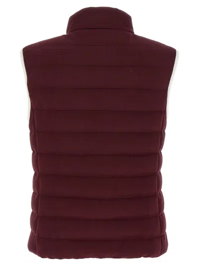 Brunello Cucinelli Logo Quilted High Collar Sleeveless Jacket In Burgundy