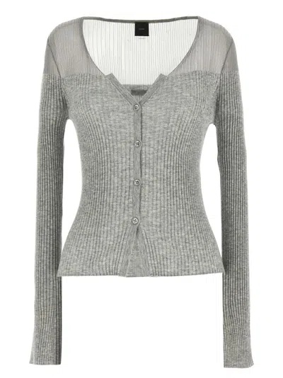 Pinko Long-sleeved Knitted Cardigan In Gray
