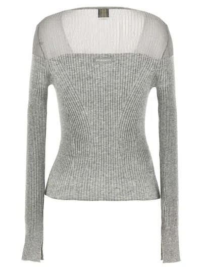 Pinko Long-sleeved Knitted Cardigan In Gray