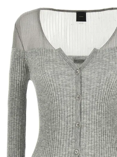 Pinko Long-sleeved Knitted Cardigan In Gray